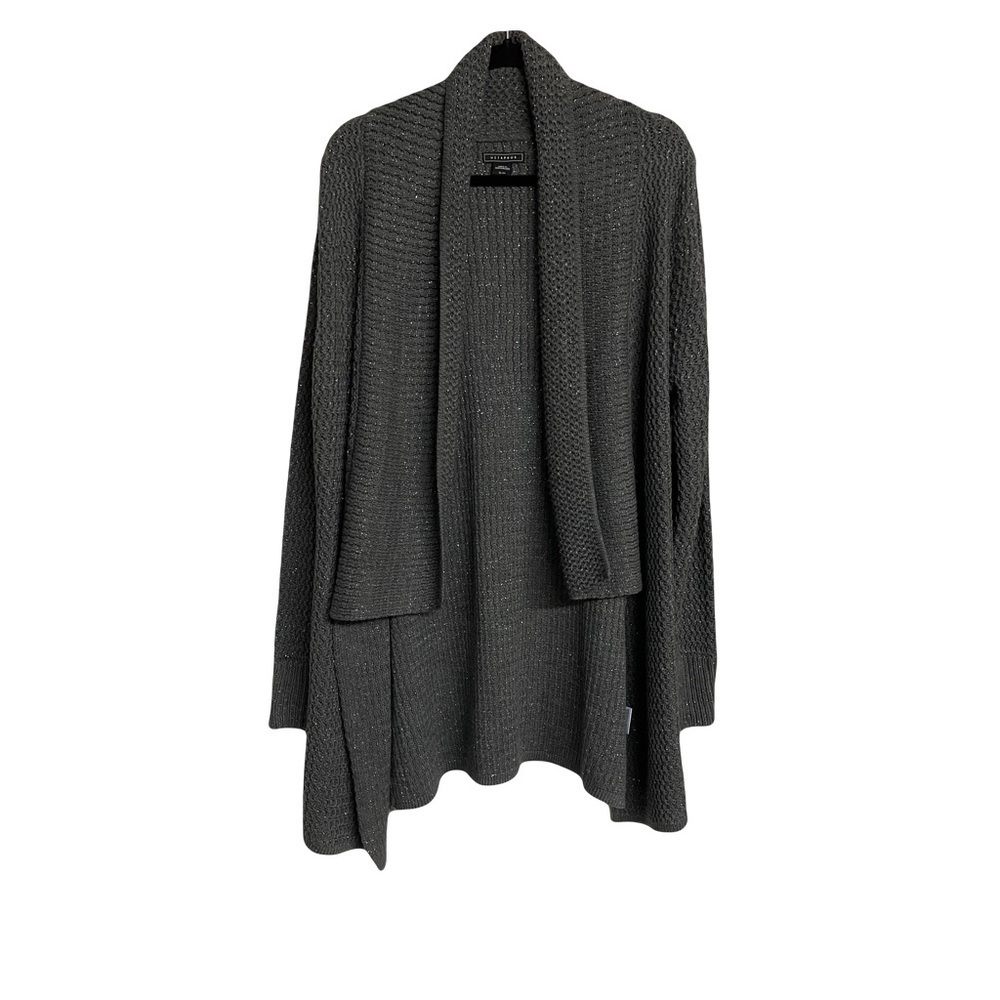 Metaphor ladies open cardigan. Gray with flecks of silver rolled collar size XL
